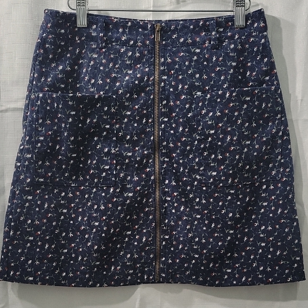 Francesca Collection Floral Navy Mini Skirt Ditzyprint Thin Wale Corduroy Size L